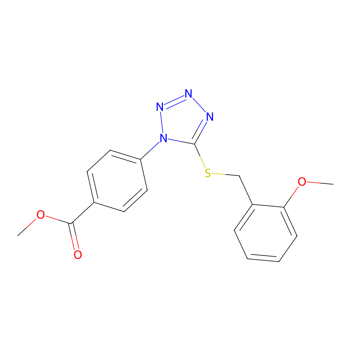 Methyl 4-[5-[(2-methoxyphenyl)methylsulfanyl]tetrazol-1-yl]benzoate molecular structure, CAS 692266-13-0