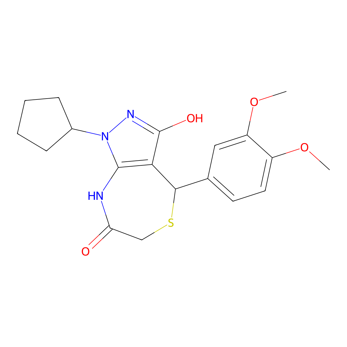 1-cyclopentyl-4-(3,4-dimethoxyphenyl)-4,8-dihydro-2H-pyrazolo[3,4-e][1,4]thiazepine-3,7-dione molecular structure, CAS 692266-17-4