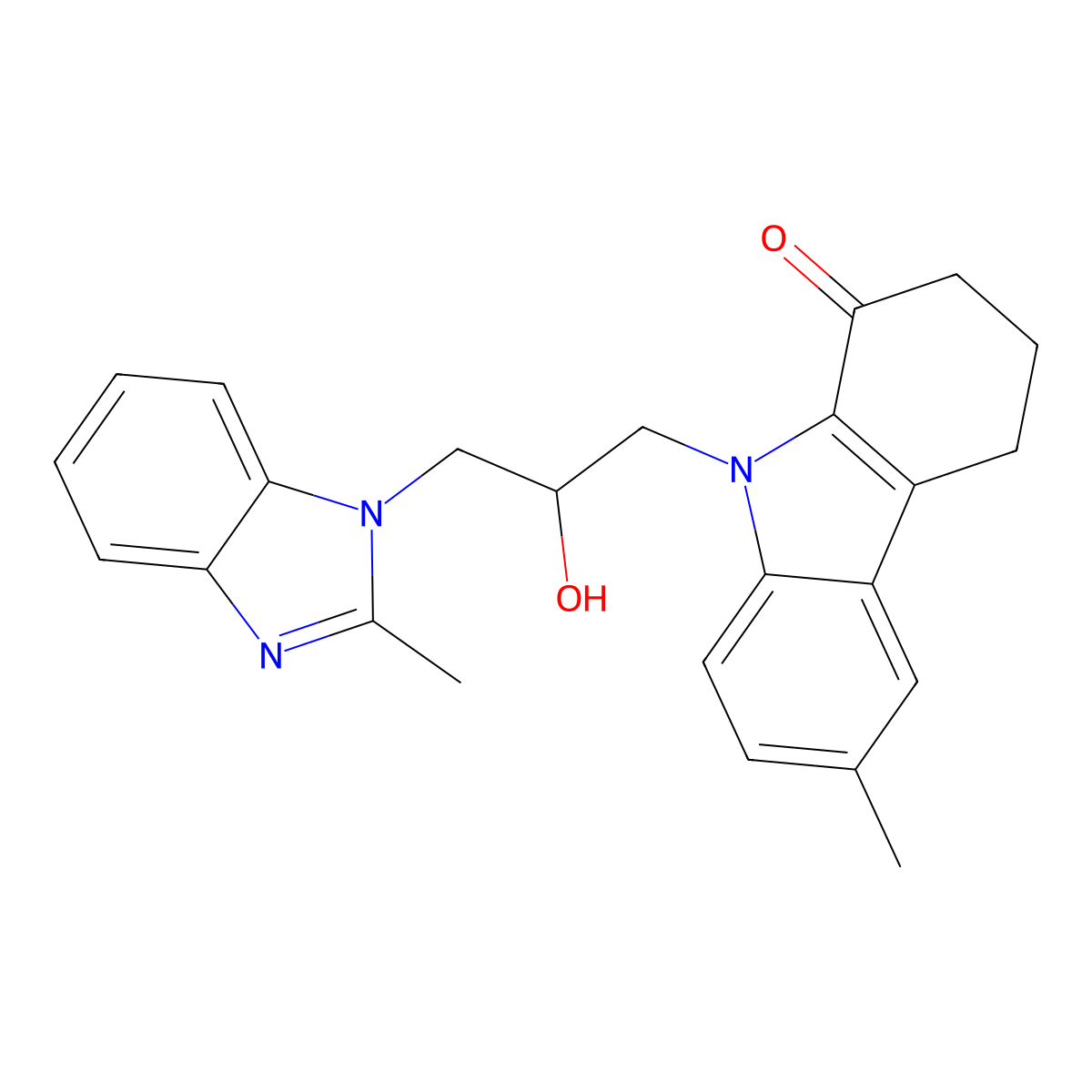 9-[2-hydroxy-3-(2-methyl-1-benzimidazolyl)propyl]-6-methyl-3,4-dihydro-2H-carbazol-1-one molecular structure, CAS 692266-57-2