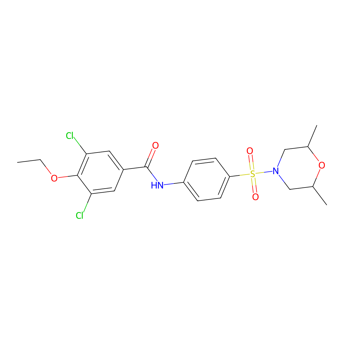 3,5-dichloro-N-{4-[(2,6-dimethylmorpholin-4-yl)sulfonyl]phenyl}-4-ethoxybenzamide molecular structure, CAS 692267-39-3