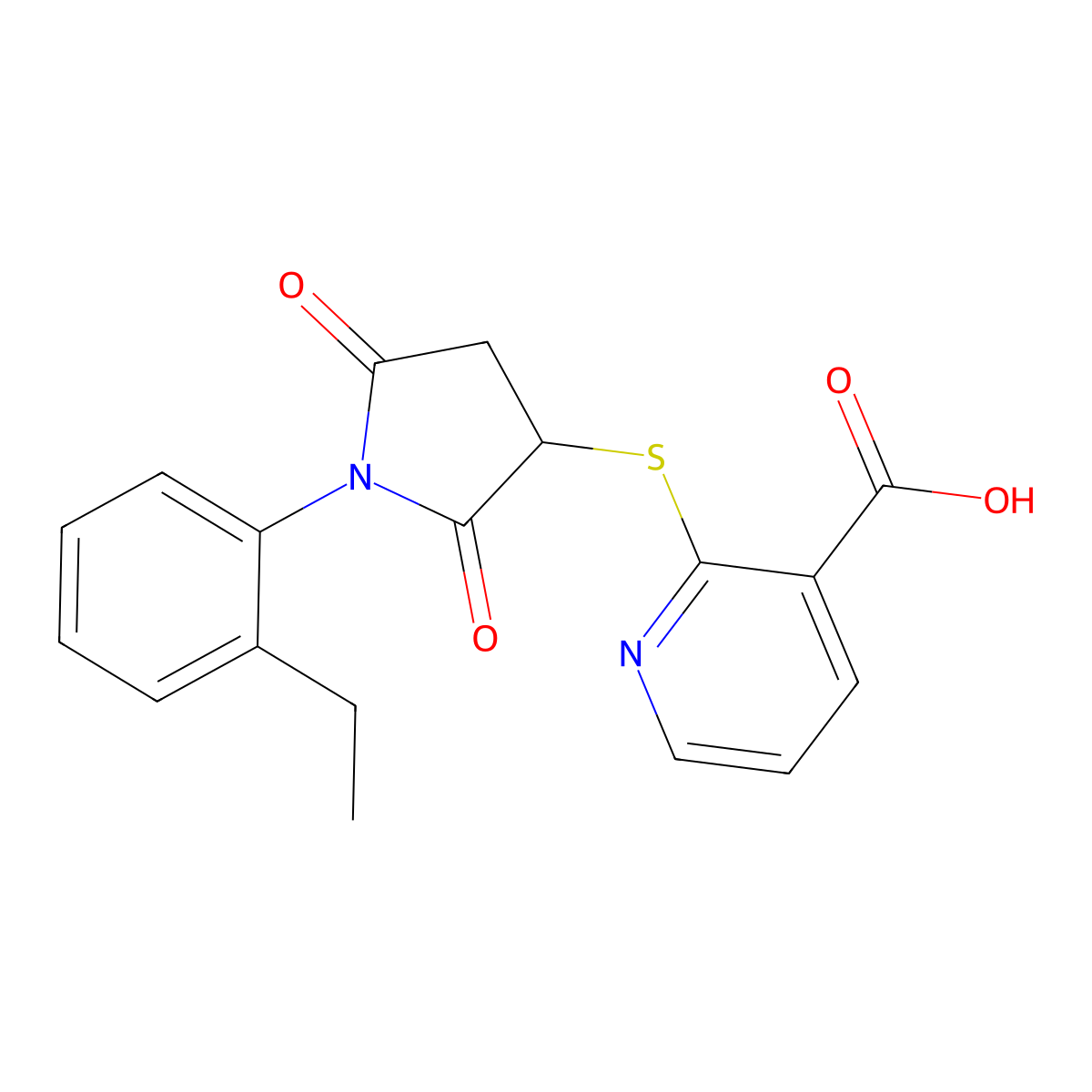 2-[1-(2-Ethylphenyl)-2,5-dioxoazolidin-3-ylthio]pyridine-3-carboxylic acid molecular structure, CAS 692267-46-2