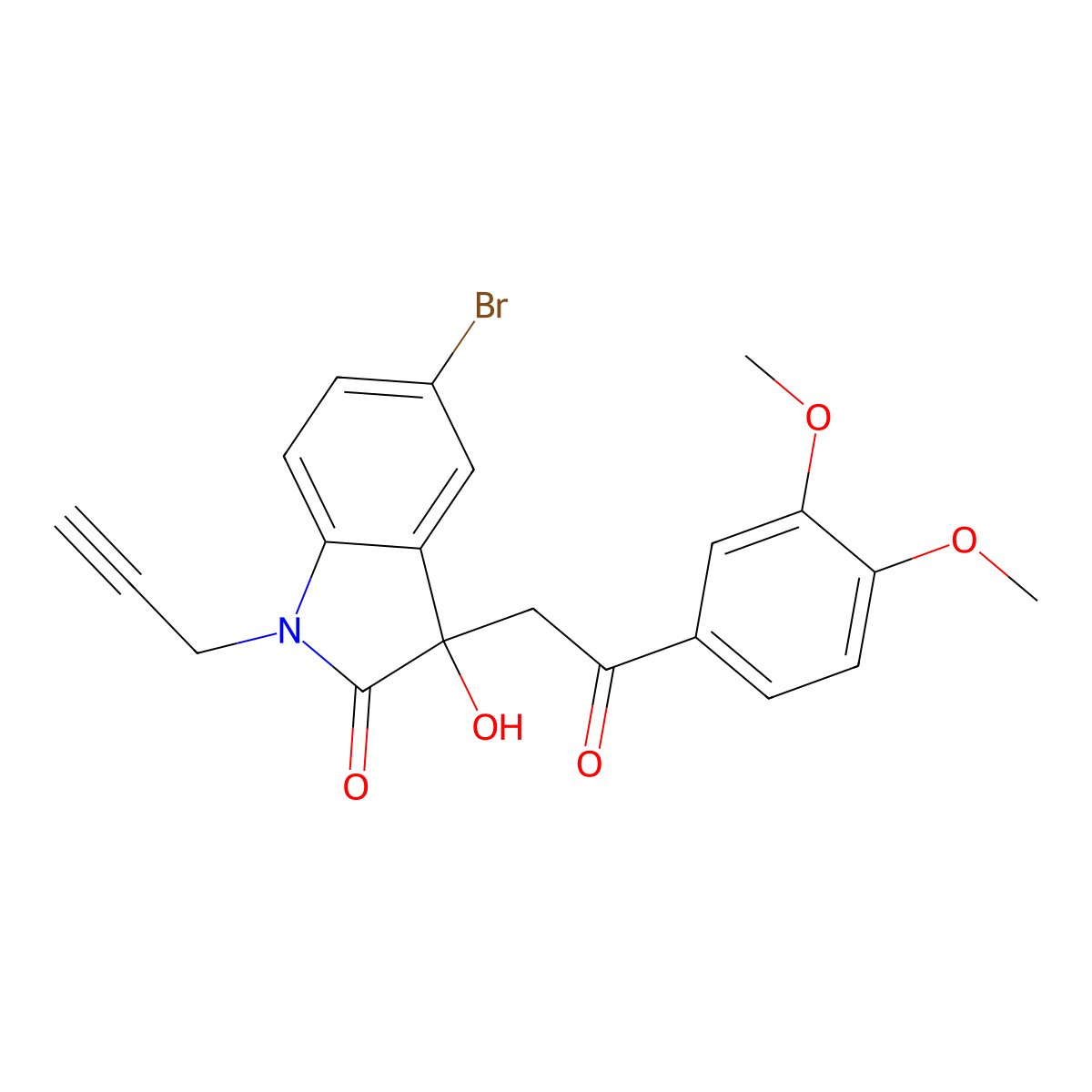 5-bromo-3-[2-(3,4-dimethoxyphenyl)-2-oxoethyl]-3-hydroxy-1-(prop-2-yn-1-yl)-1,3-dihydro-2H-indol-2-one molecular structure, CAS 692267-58-6