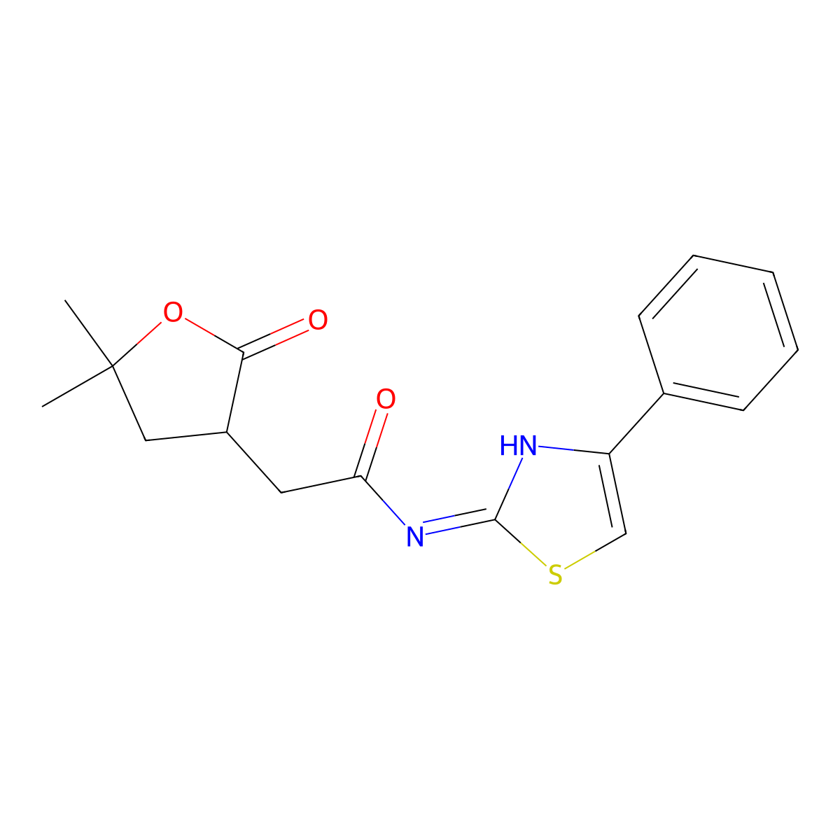 2-(5,5-dimethyl-2-oxooxolan-3-yl)-N-(4-phenyl-1,3-thiazol-2-yl)acetamide molecular structure, CAS 692267-70-2