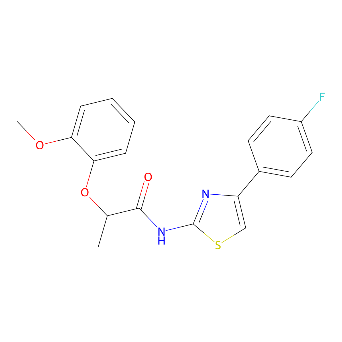 N-[4-(4-fluorophenyl)-1,3-thiazol-2-yl]-2-(2-methoxyphenoxy)propanamide molecular structure, CAS 692267-78-0