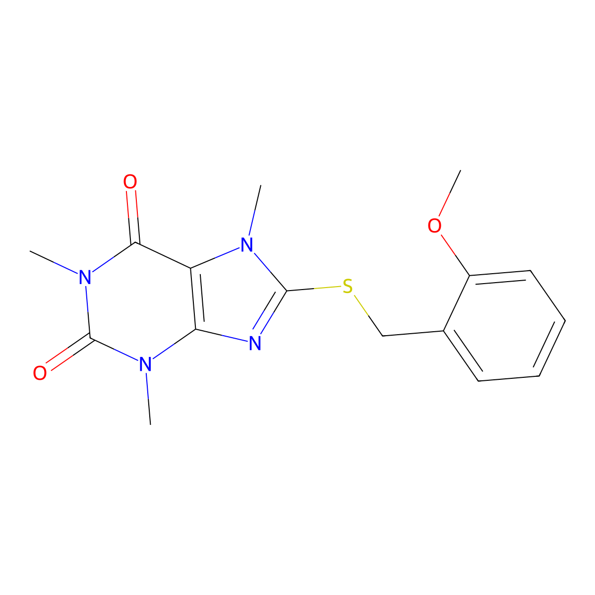 8-[(2-Methoxyphenyl)methylsulfanyl]-1,3,7-trimethylpurine-2,6-dione molecular structure, CAS 692267-93-9