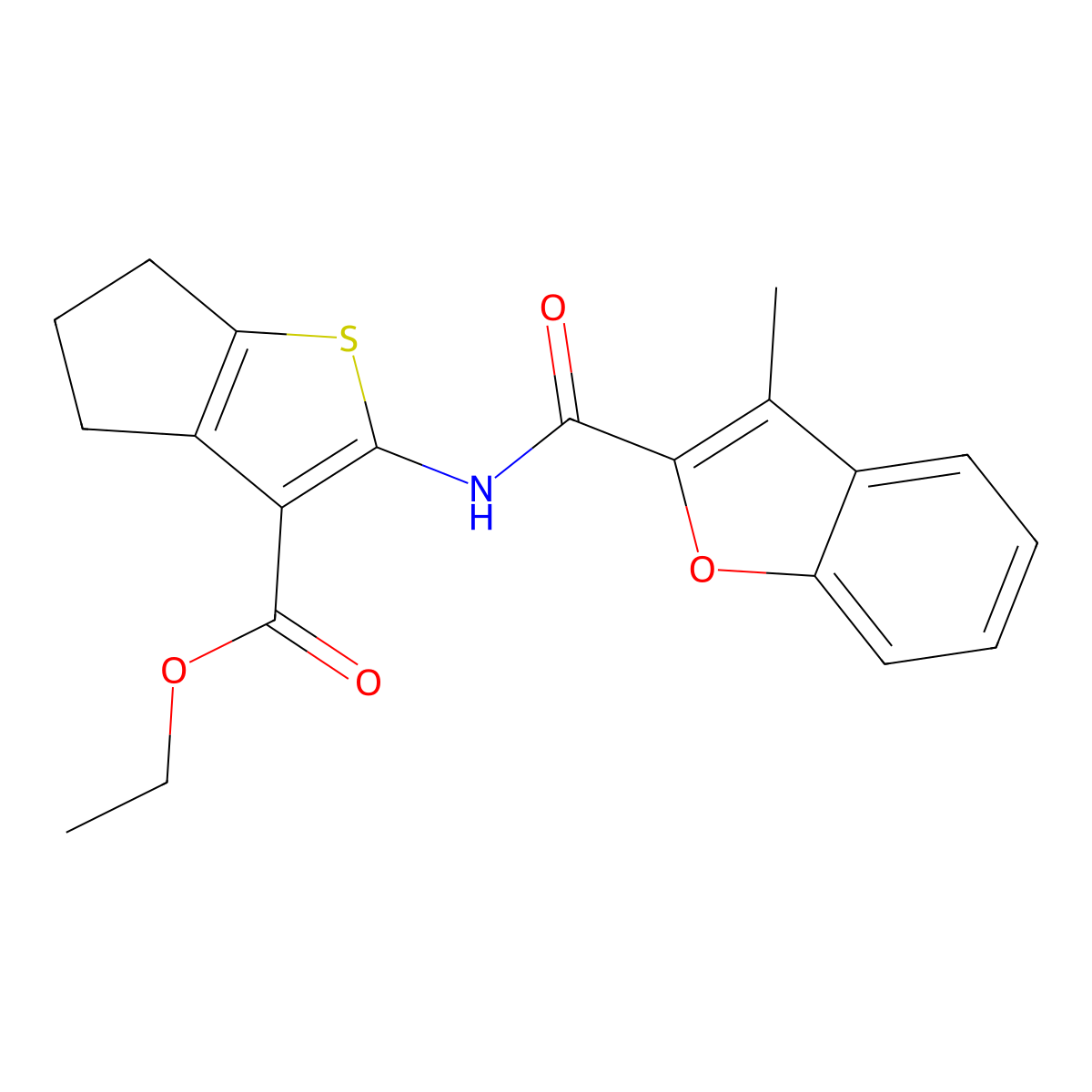 ethyl 2-{[(3-methyl-1-benzofuran-2-yl)carbonyl]amino}-5,6-dihydro-4H-cyclopenta[b]thiophene-3-carboxylate molecular structure, CAS 692268-17-0