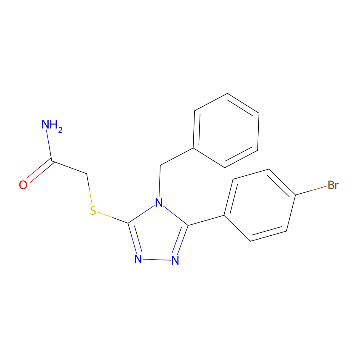 2-[[4-Benzyl-5-(4-bromophenyl)-1,2,4-triazol-3-yl]sulfanyl]acetamide molecular structure, CAS 692268-31-8