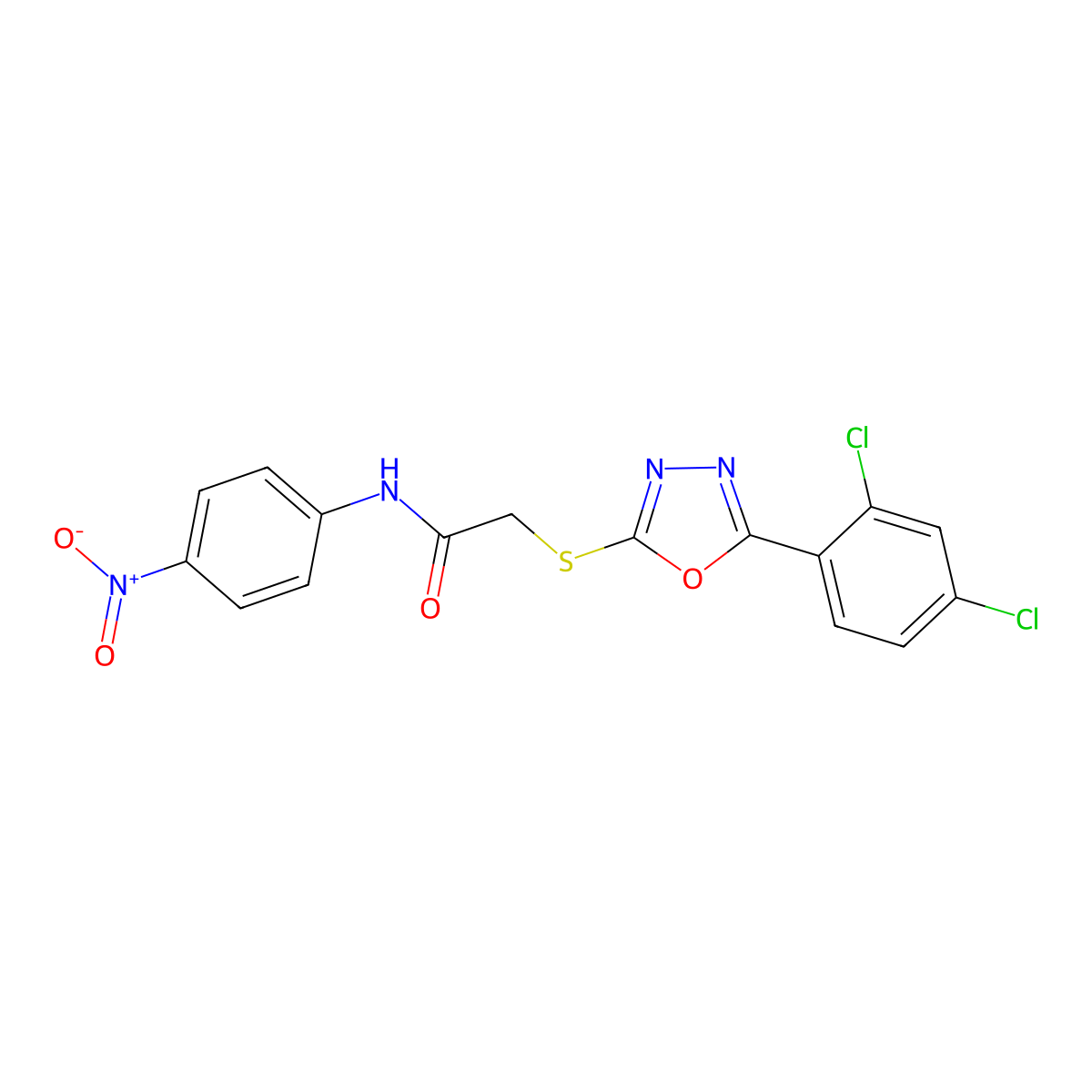 2-[[5-(2,4-dichlorophenyl)-1,3,4-oxadiazol-2-yl]sulfanyl]-N-(4-nitrophenyl)acetamide molecular structure, CAS 692268-46-5