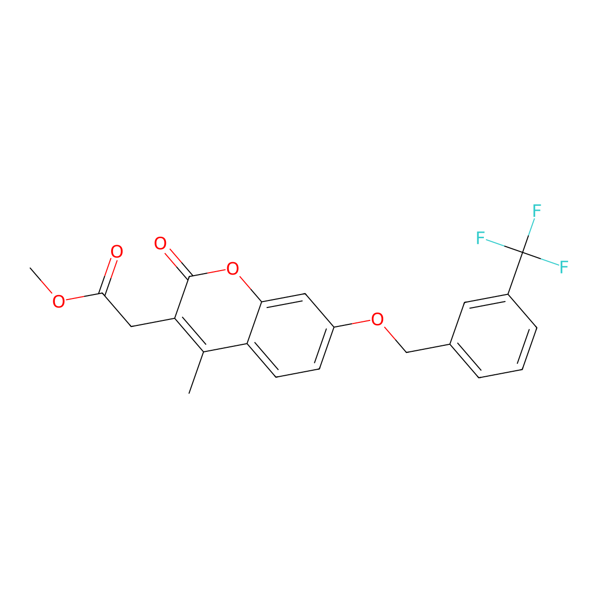 methyl (4-methyl-2-oxo-7-{[3-(trifluoromethyl)benzyl]oxy}-2H-chromen-3-yl)acetate molecular structure, CAS 692268-51-2