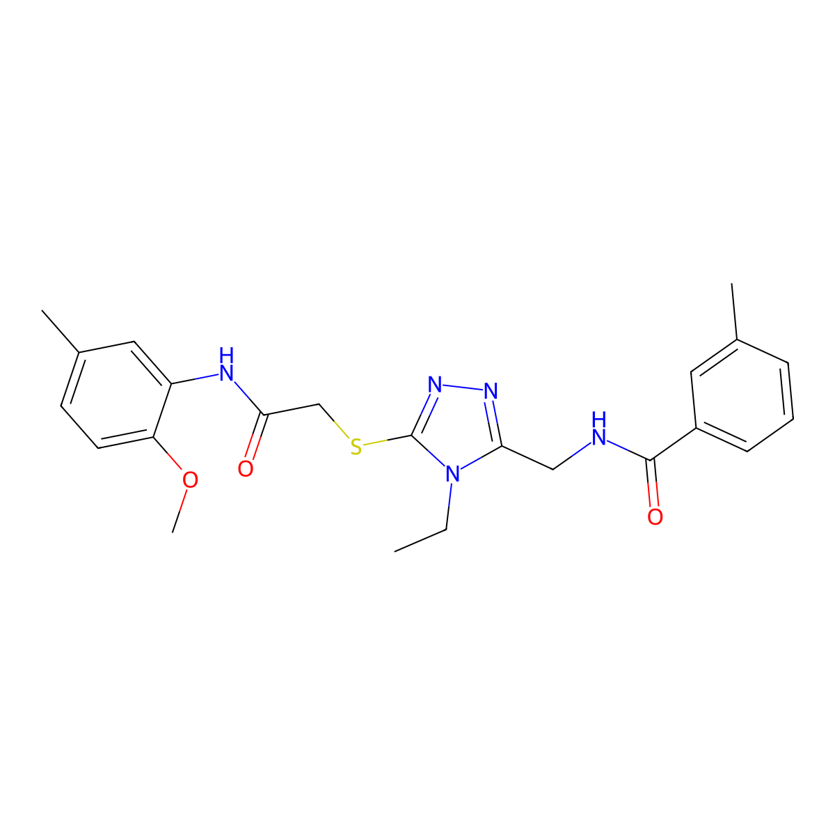 N-[[4-ethyl-5-[2-(2-methoxy-5-methylanilino)-2-oxoethyl]sulfanyl-1,2,4-triazol-3-yl]methyl]-3-methylbenzamide molecular structure, CAS 692268-63-6