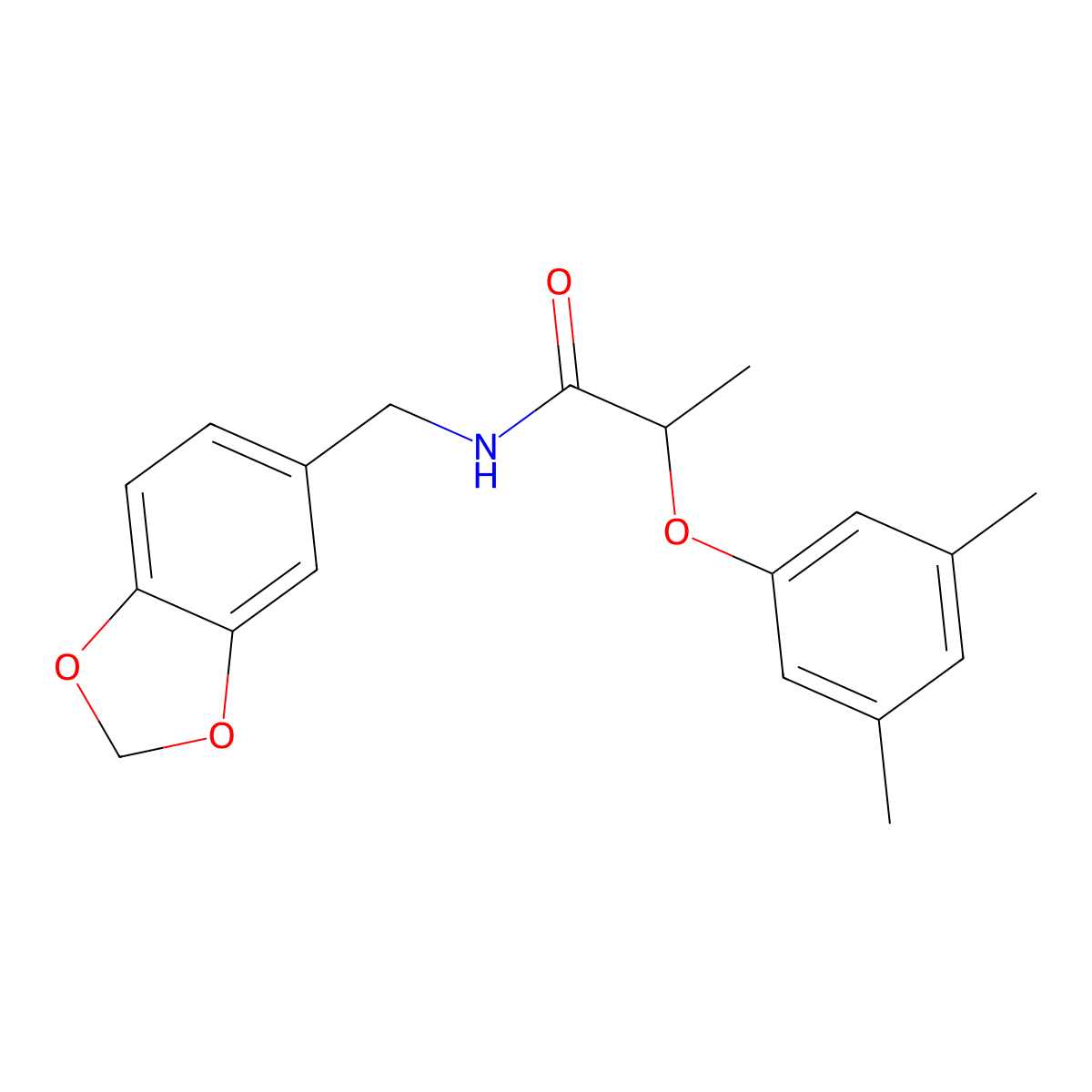 N-(1,3-benzodioxol-5-ylmethyl)-2-(3,5-dimethylphenoxy)propanamide molecular structure, CAS 692268-68-1