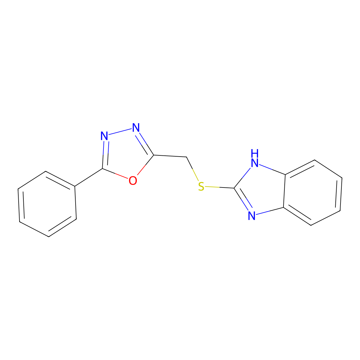 2-(1H-benzimidazol-2-ylsulfanylmethyl)-5-phenyl-1,3,4-oxadiazole molecular structure, CAS 692268-78-3