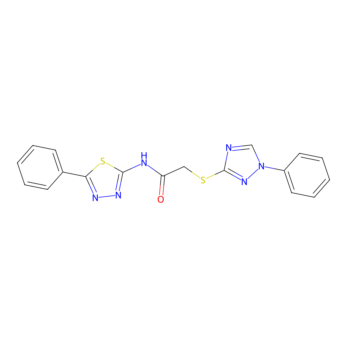 N-(5-phenyl-1,3,4-thiadiazol-2-yl)-2-[(1-phenyl-1,2,4-triazol-3-yl)sulfanyl]acetamide molecular structure, CAS 692268-82-9