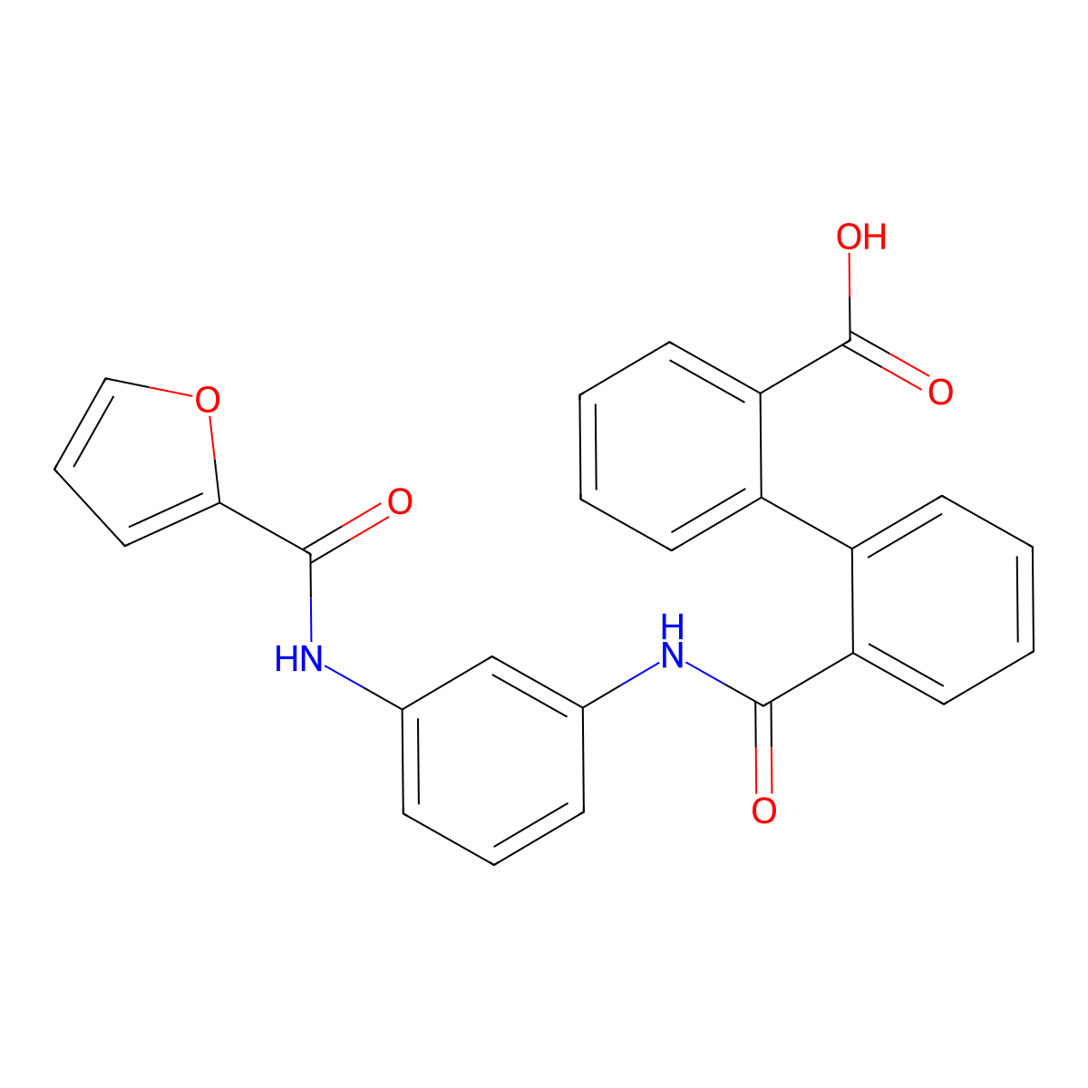 2'-({3-[(Furan-2-ylcarbonyl)amino]phenyl}carbamoyl)biphenyl-2-carboxylic acid molecular structure, CAS 692269-00-4