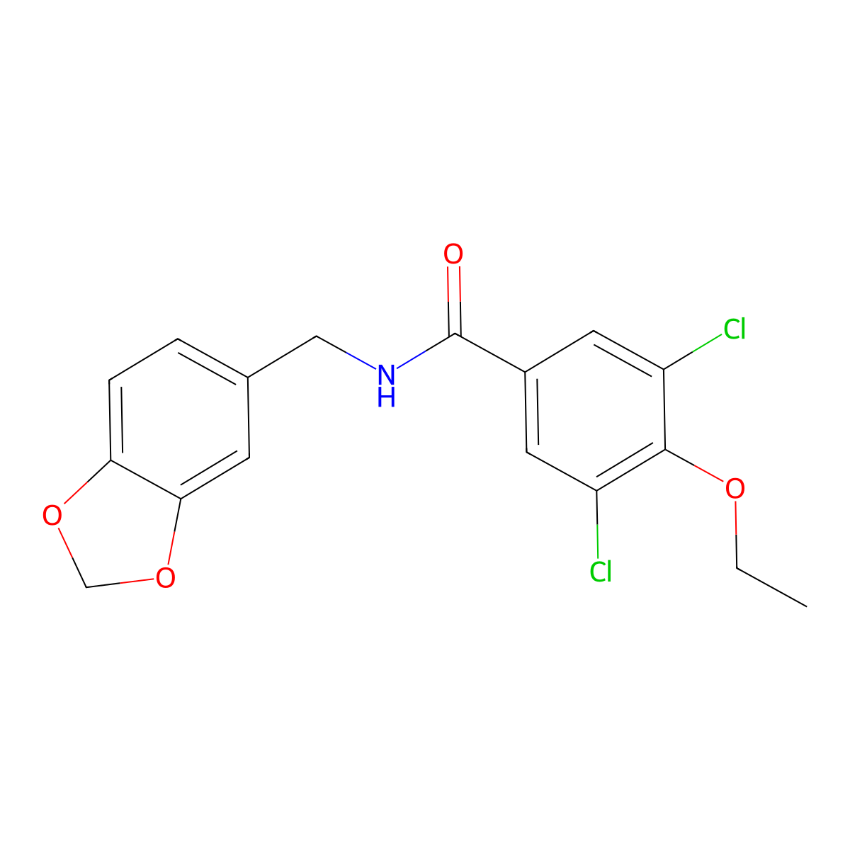 N-(1,3-benzodioxol-5-ylmethyl)-3,5-dichloro-4-ethoxybenzamide molecular structure, CAS 692269-04-8