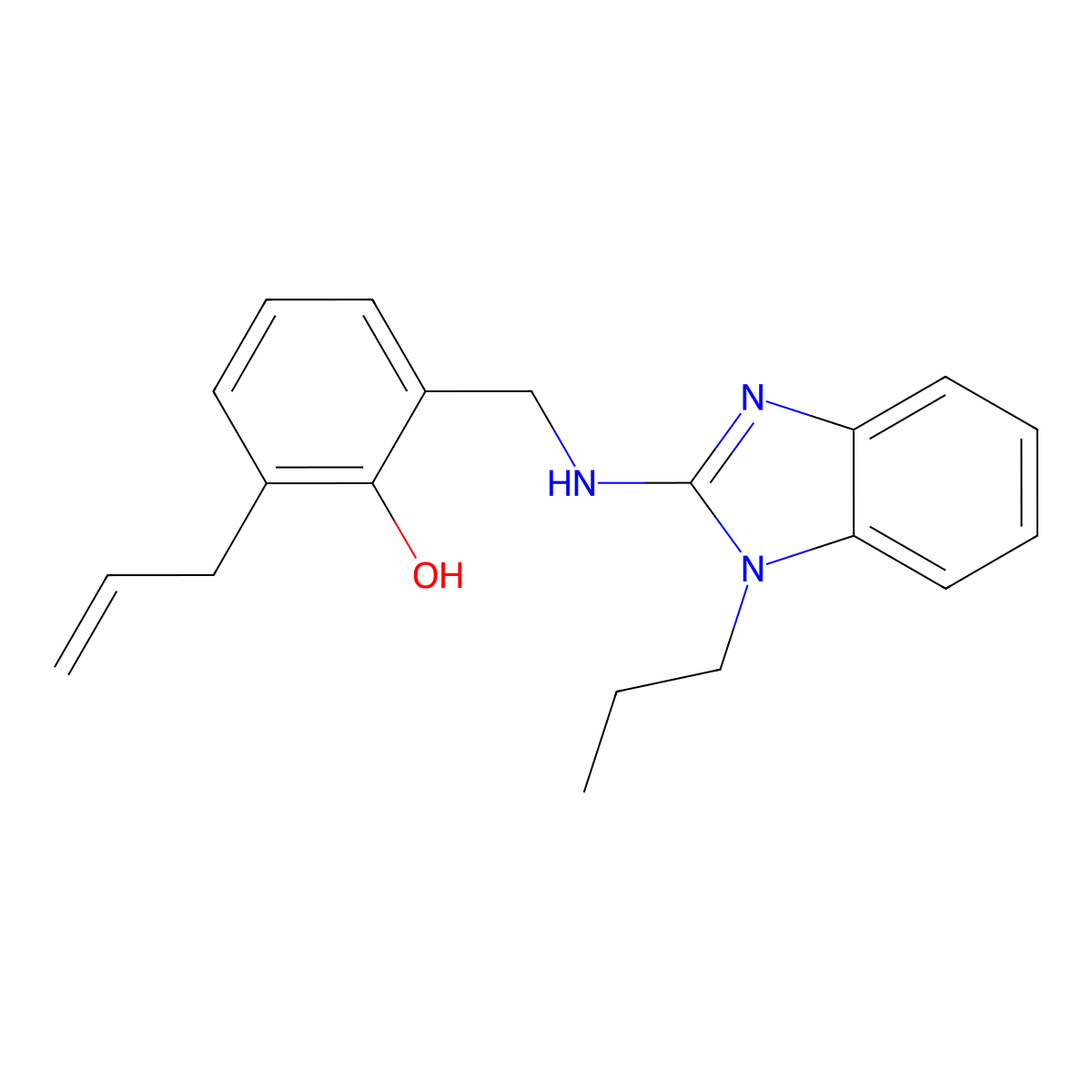 2-allyl-6-(((1-propyl-1H-benzo[d]imidazol-2-yl)amino)methyl)phenol molecular structure, CAS 692269-09-3