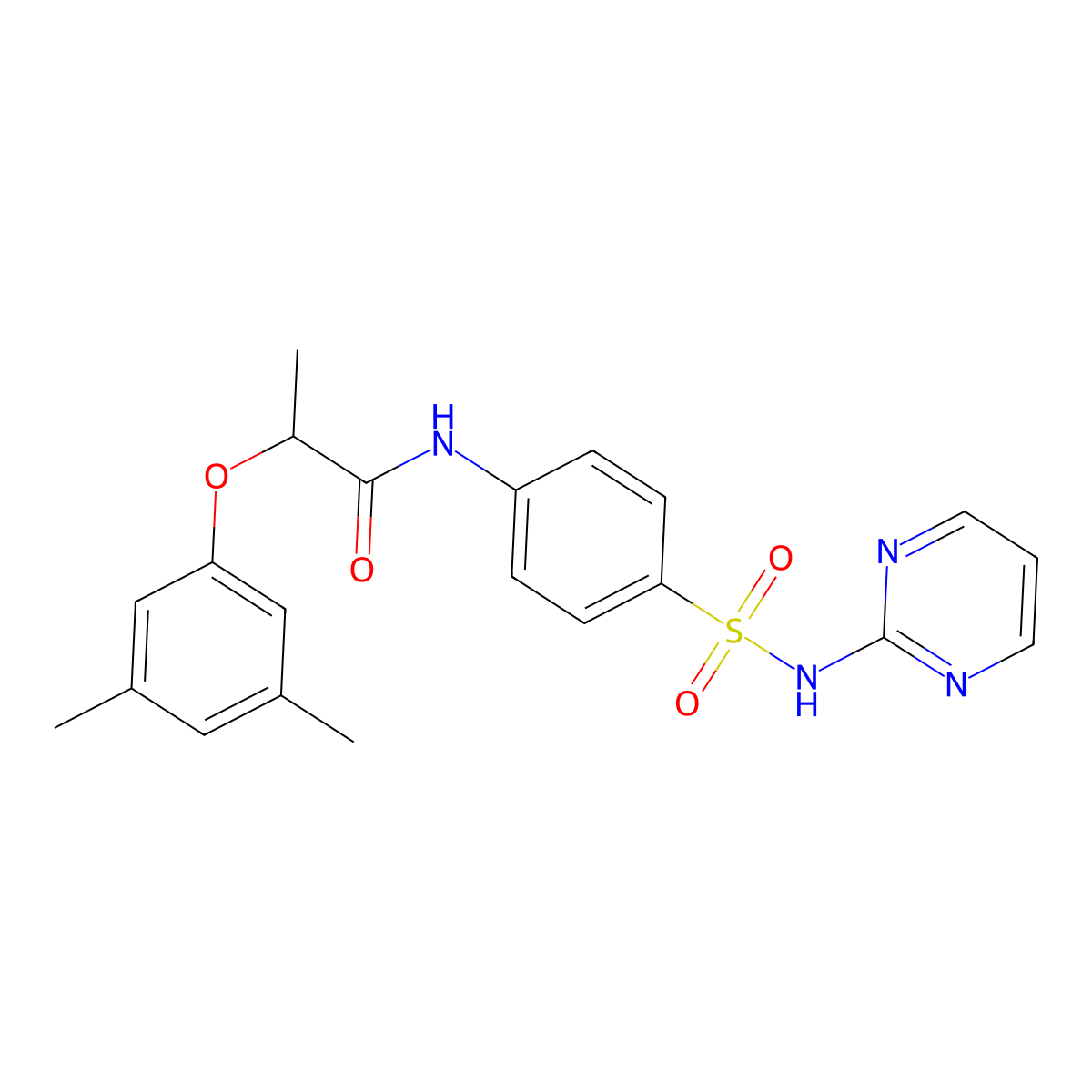 2-(3,5-dimethylphenoxy)-N-[4-(pyrimidin-2-ylsulfamoyl)phenyl]propanamide molecular structure, CAS 692269-20-8
