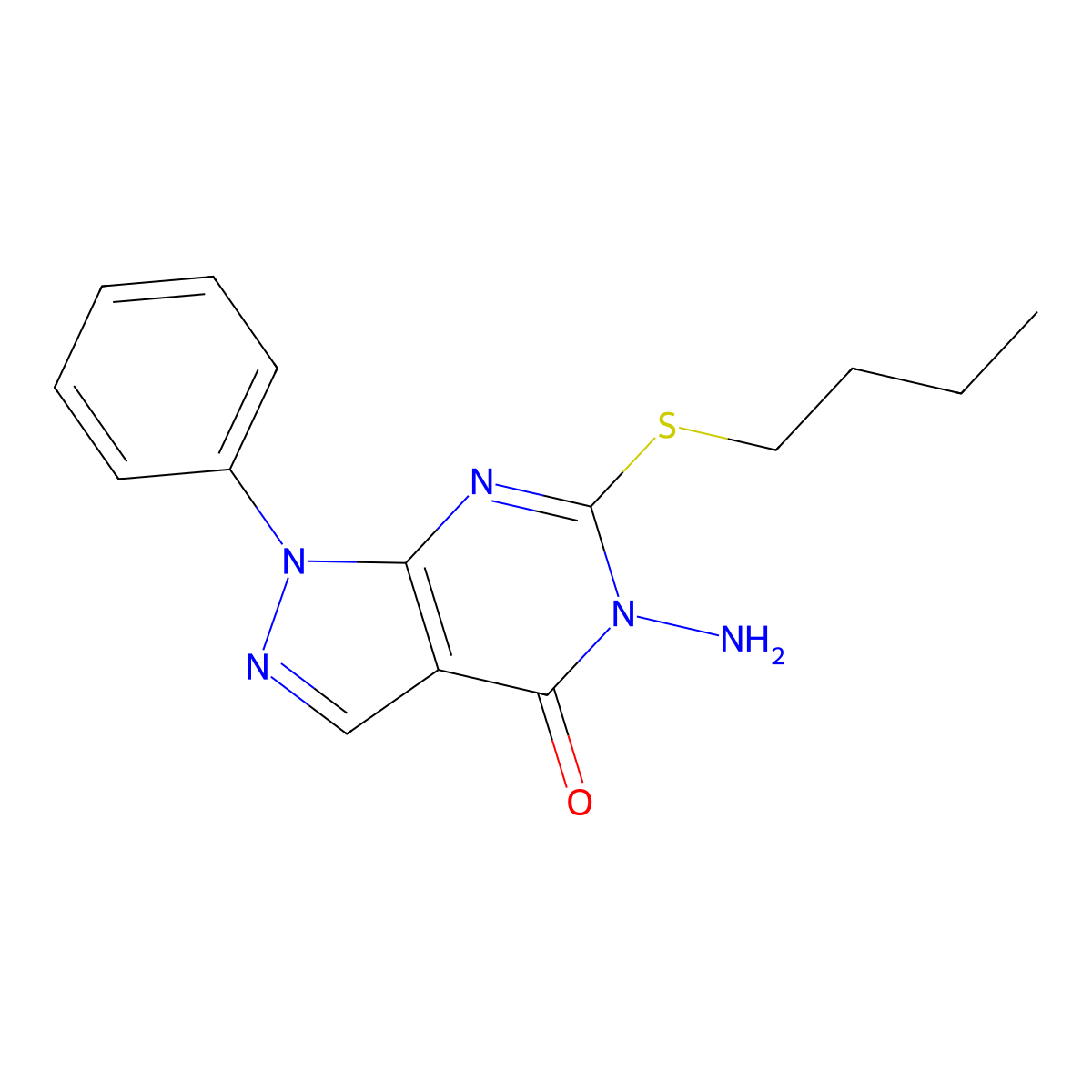 5-Amino-6-butylsulfanyl-1-phenylpyrazolo[3,4-d]pyrimidin-4-one molecular structure, CAS 692270-10-3