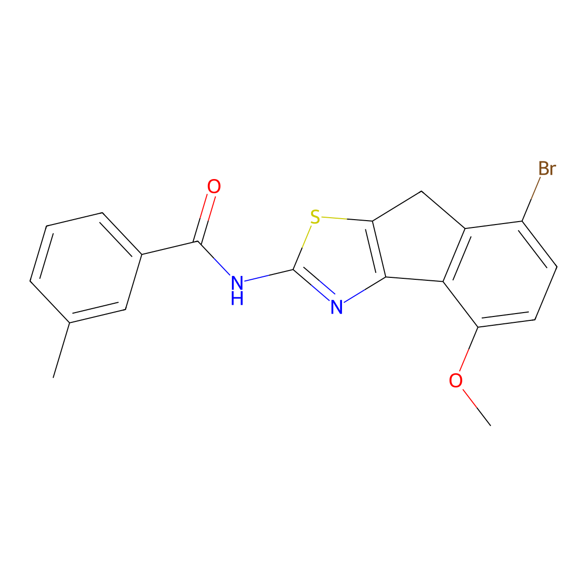 N-(5-bromo-8-methoxy-4H-indeno[1,2-d][1,3]thiazol-2-yl)-3-methylbenzamide molecular structure, CAS 692270-28-3