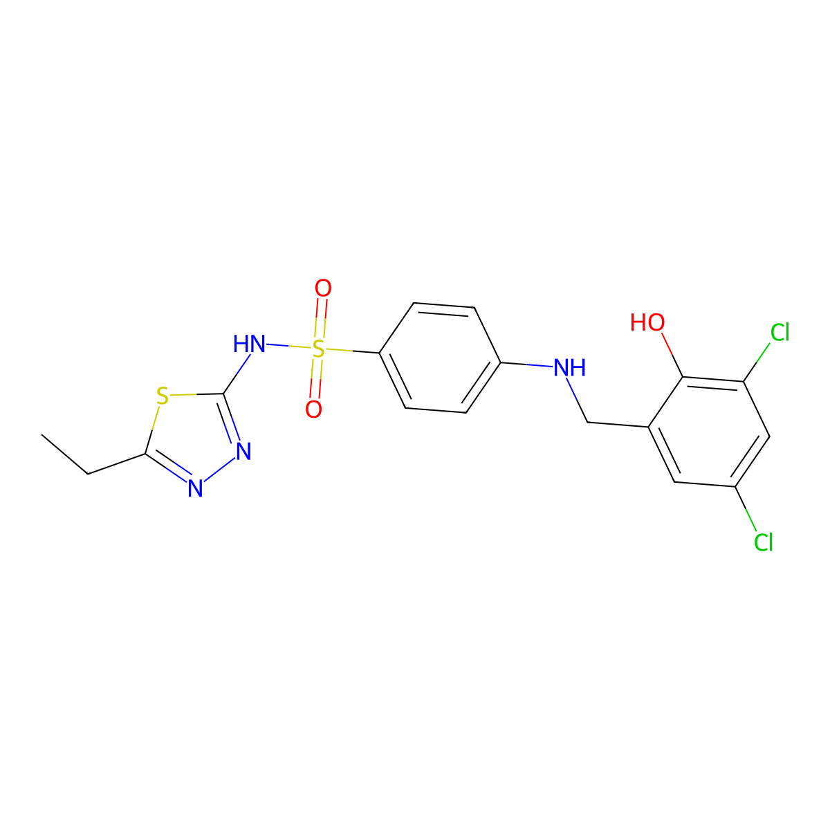 4-[(3,5-dichloro-2-hydroxyphenyl)methylamino]-N-(5-ethyl-1,3,4-thiadiazol-2-yl)benzenesulfonamide molecular structure, CAS 692270-50-1