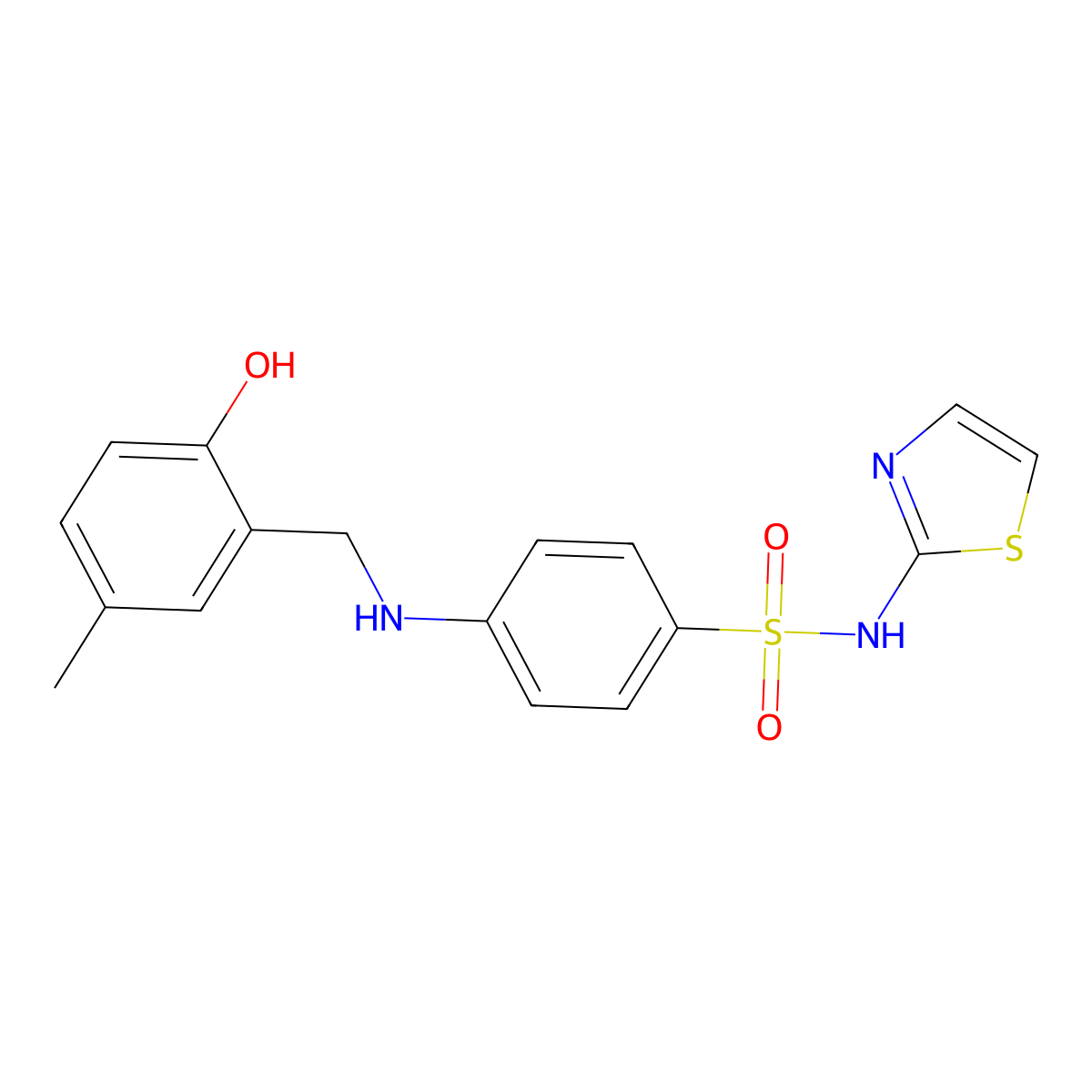4-(2-Hydroxy-5-methyl-benzylamino)-N-thiazol-2-yl-benzenesulfonamide molecular structure, CAS 692270-58-9