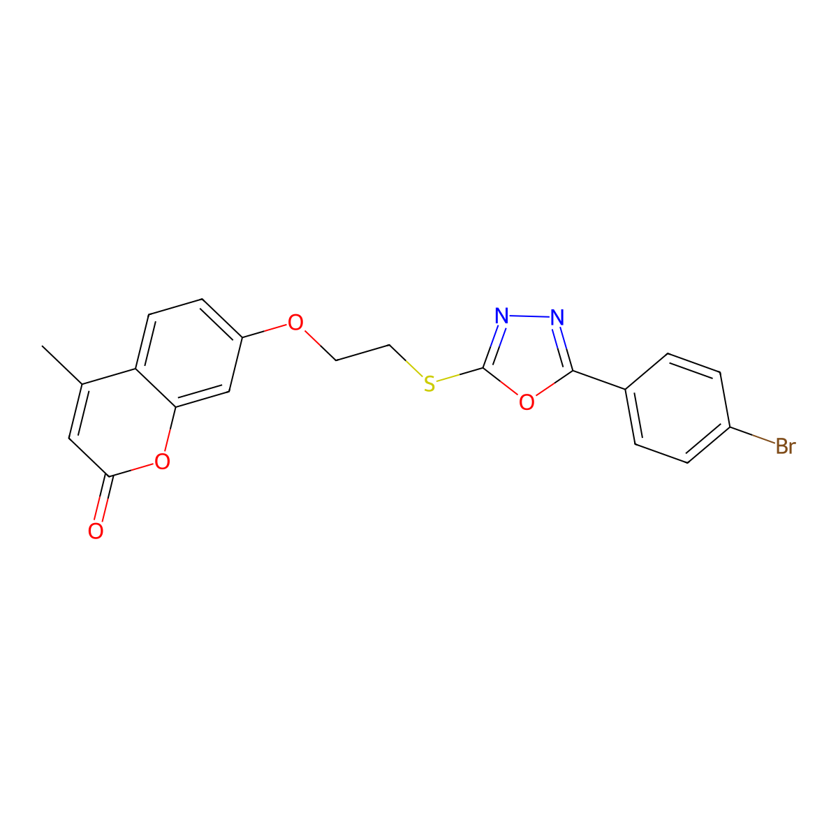 7-[2-[[5-(4-Bromophenyl)-1,3,4-oxadiazol-2-yl]sulfanyl]ethoxy]-4-methylchromen-2-one molecular structure, CAS 692270-60-3