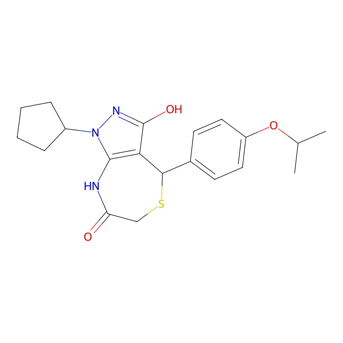 1-cyclopentyl-4-(4-propan-2-yloxyphenyl)-4,8-dihydro-2H-pyrazolo[3,4-e][1,4]thiazepine-3,7-dione molecular structure, CAS 692270-92-1