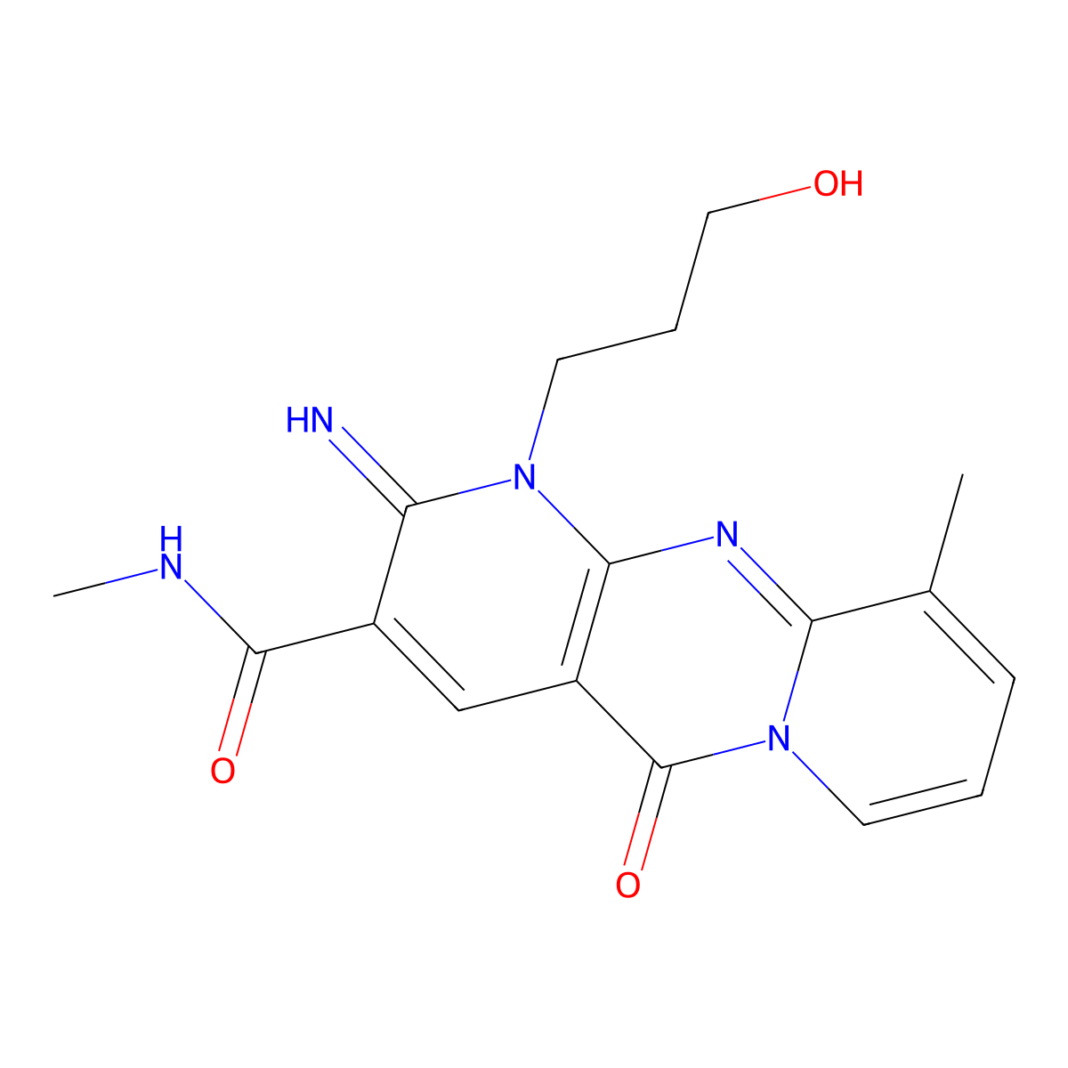 7-(3-hydroxypropyl)-6-imino-N,11-dimethyl-2-oxo-1,7,9-triazatricyclo[8.4.0.0^{3,8}]tetradeca-3(8),4,9,11,13-pentaene-5-carboxamide molecular structure, CAS 692270-96-5