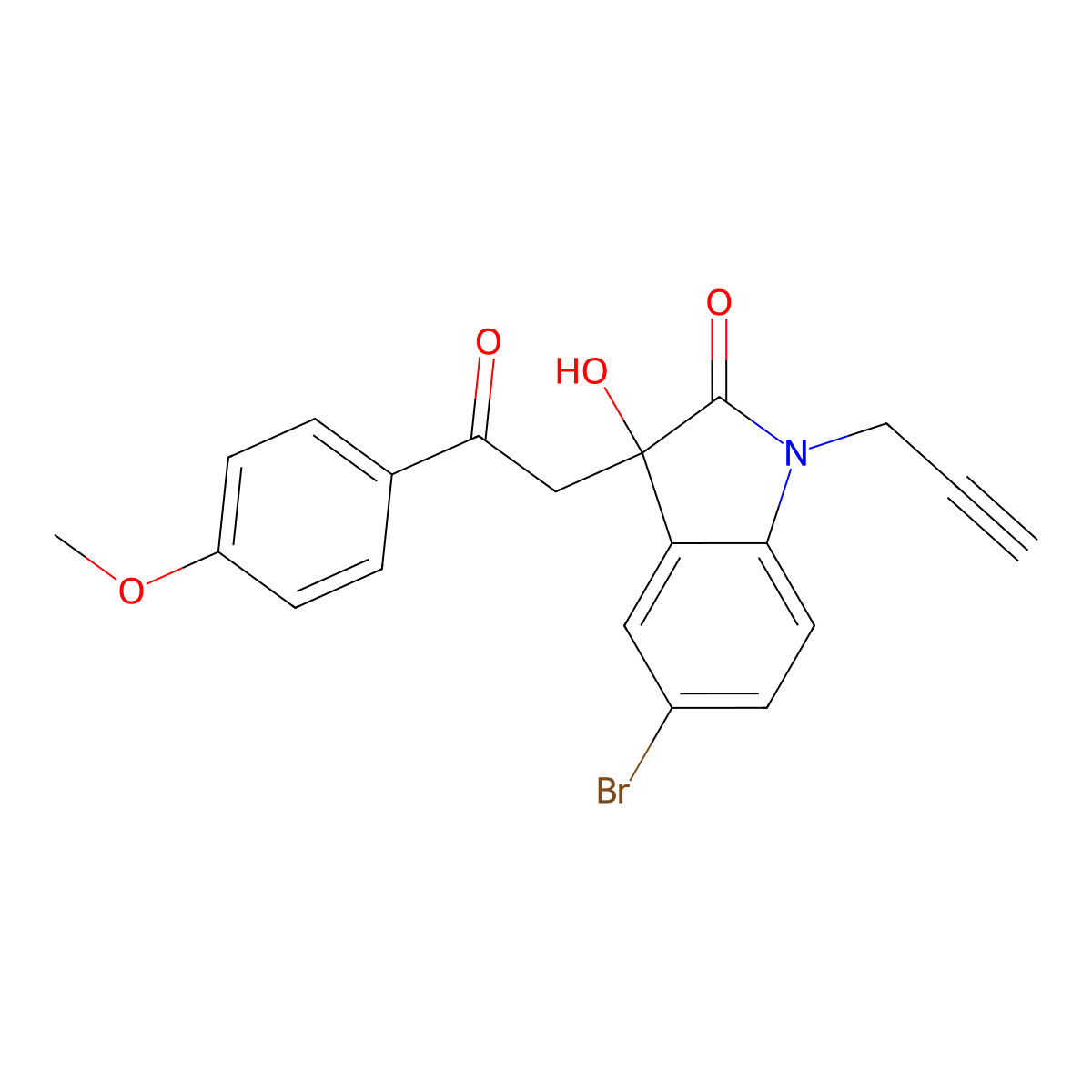 5-bromo-3-hydroxy-3-[2-(4-methoxyphenyl)-2-oxoethyl]-1-(prop-2-yn-1-yl)-1,3-dihydro-2H-indol-2-one molecular structure, CAS 692271-23-1