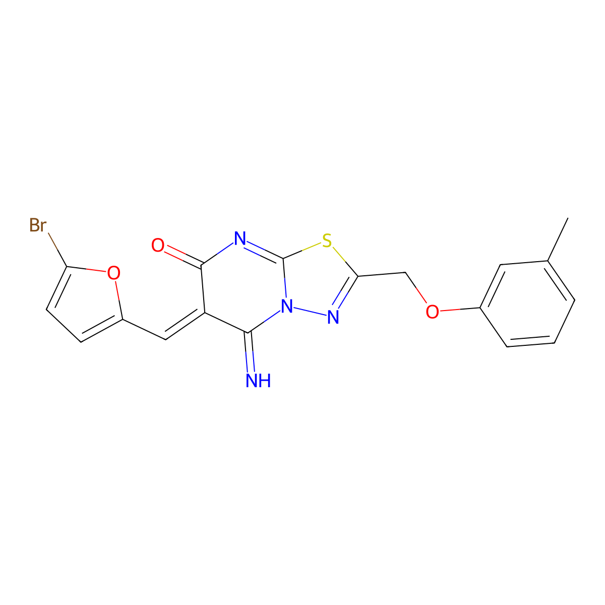 6-[(5-Bromo-2-furanyl)methylene]-5,6-dihydro-5-imino-2-[(3-methylphenoxy)methyl]-7H-1,3,4-thiadiazolo[3,2-a]pyrimidin-7-one molecular structure, CAS 692271-86-6