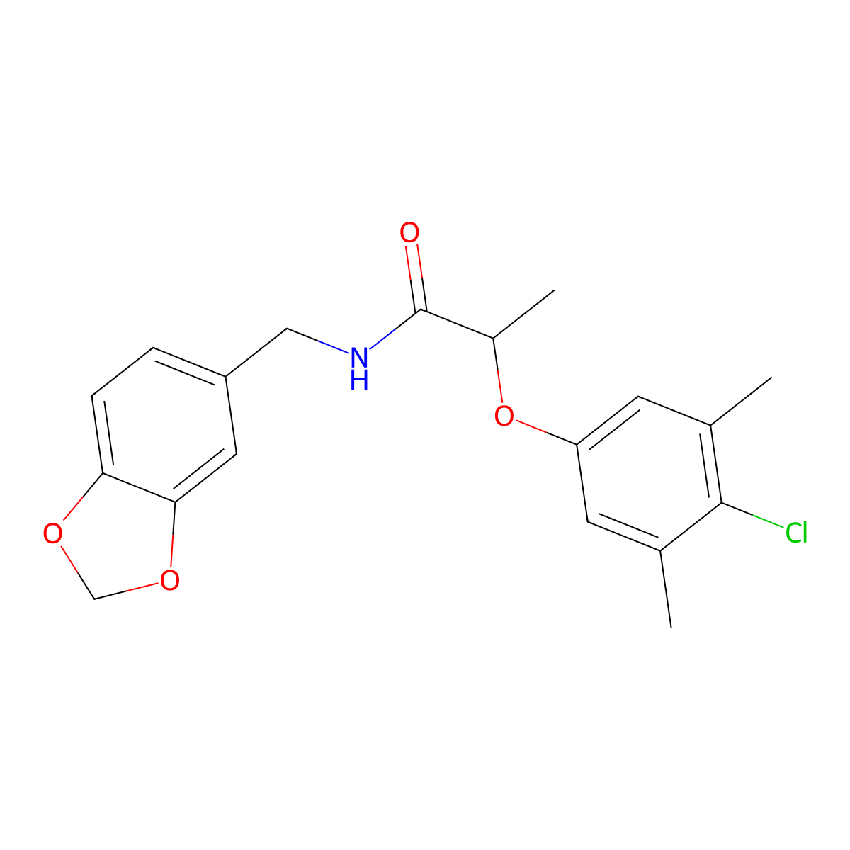 N-(1,3-benzodioxol-5-ylmethyl)-2-(4-chloro-3,5-dimethylphenoxy)propanamide molecular structure, CAS 692272-43-8
