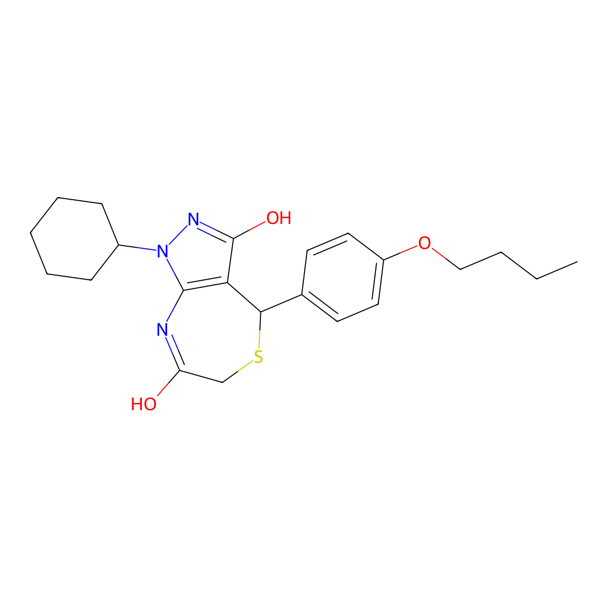 4-(4-butoxyphenyl)-1-cyclohexyl-4,8-dihydro-2H-pyrazolo[3,4-e][1,4]thiazepine-3,7-dione molecular structure, CAS 692272-71-2
