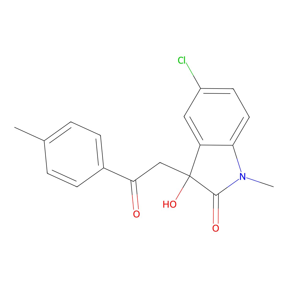5-chloro-3-hydroxy-1-methyl-3-[2-(4-methylphenyl)-2-oxoethyl]-1,3-dihydro-2H-indol-2-one molecular structure, CAS 692272-80-3