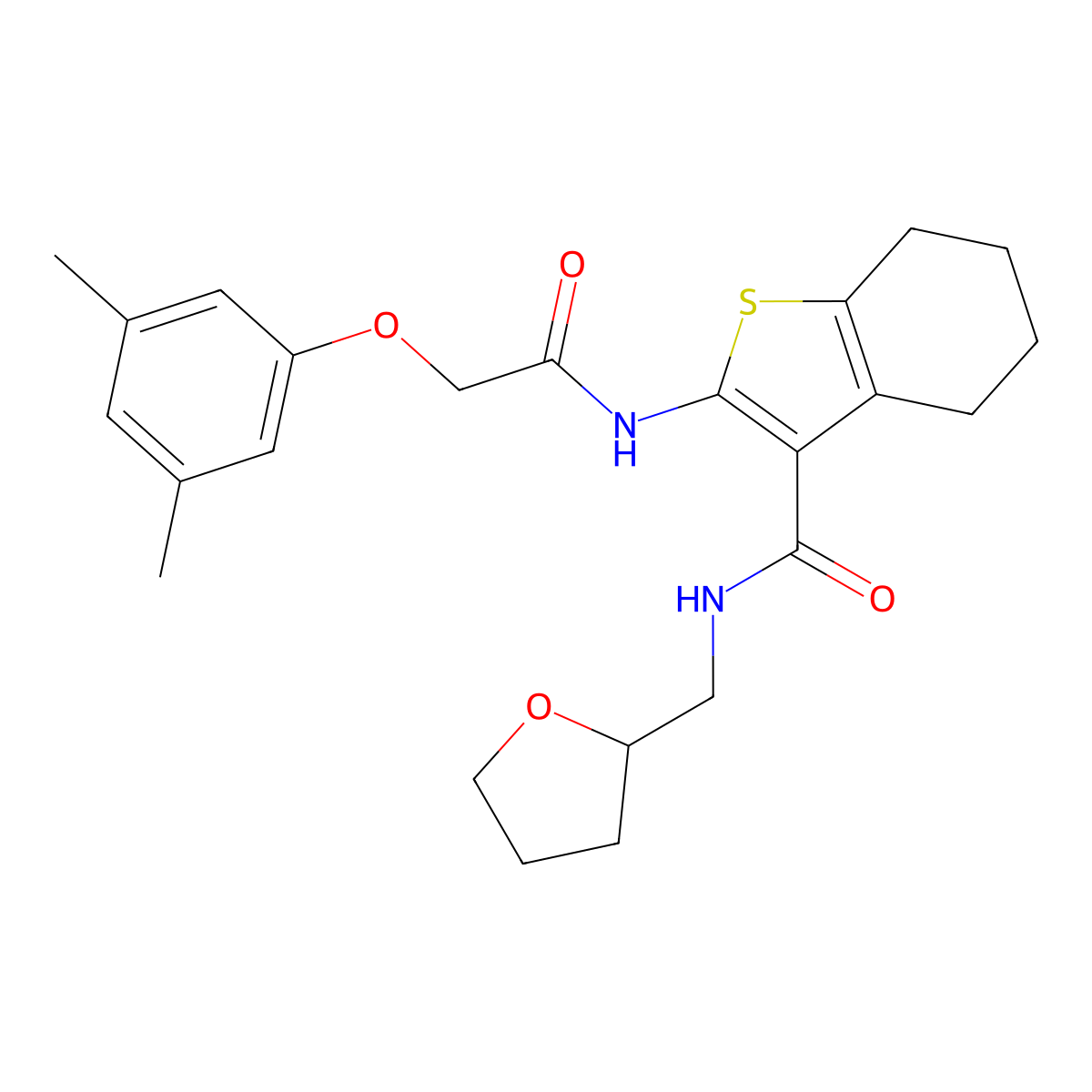2-[[2-(3,5-dimethylphenoxy)acetyl]amino]-N-(oxolan-2-ylmethyl)-4,5,6,7-tetrahydro-1-benzothiophene-3-carboxamide molecular structure, CAS 692272-88-1