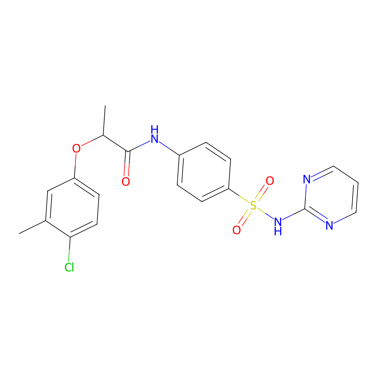 2-(4-chloro-3-methylphenoxy)-N-[4-(pyrimidin-2-ylsulfamoyl)phenyl]propanamide molecular structure, CAS 692273-13-5