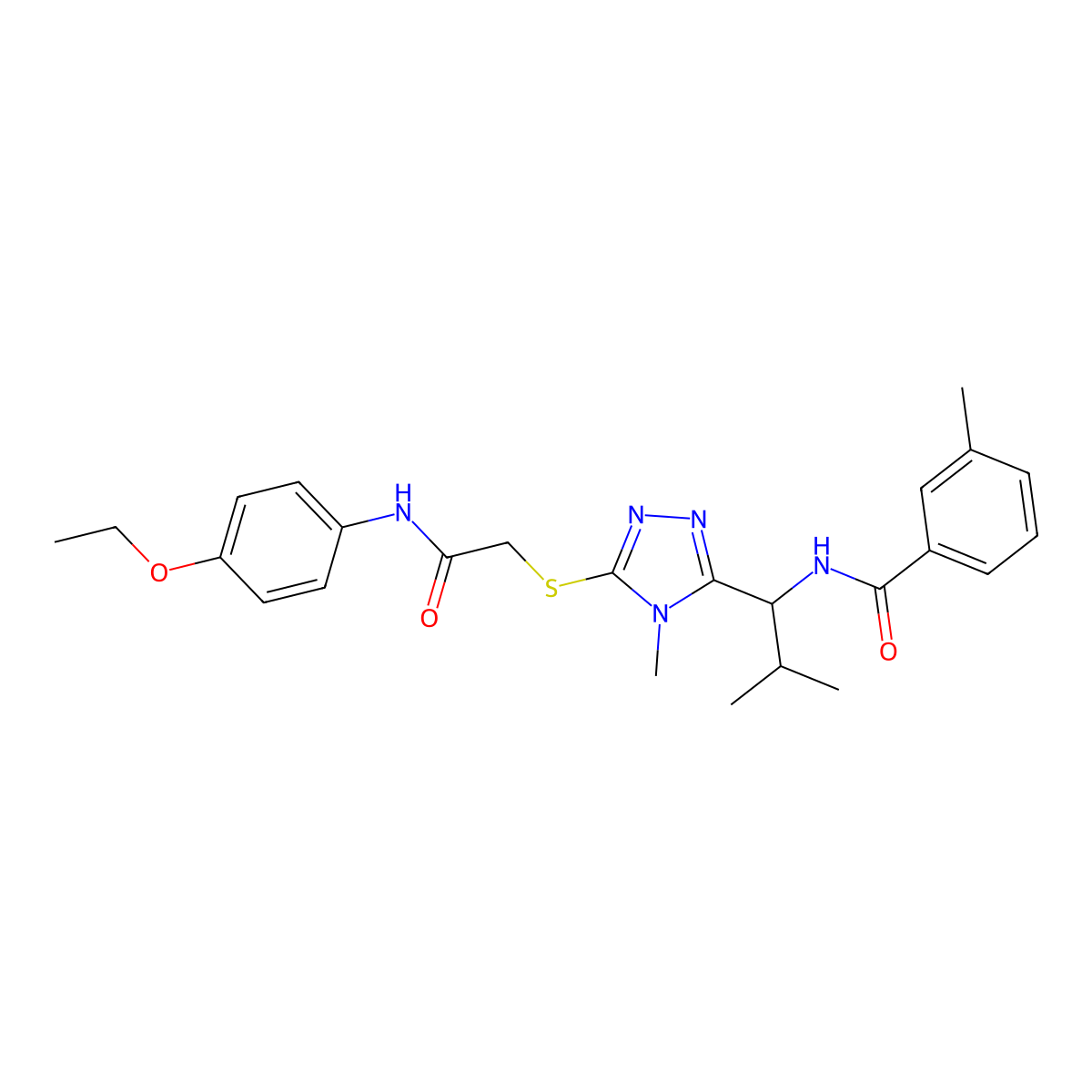 N-[1-[5-[2-(4-ethoxyanilino)-2-oxoethyl]sulfanyl-4-methyl-1,2,4-triazol-3-yl]-2-methylpropyl]-3-methylbenzamide molecular structure, CAS 692273-20-4
