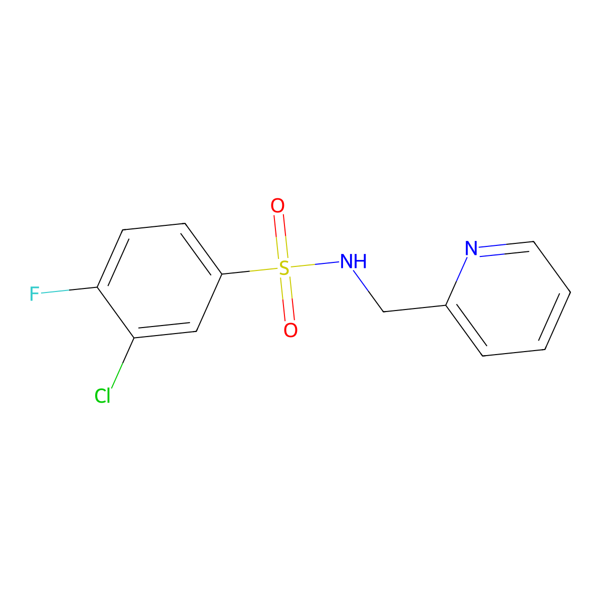 3-chloro-4-fluoro-N-(pyridin-2-ylmethyl)benzenesulfonamide molecular structure, CAS 692273-56-6