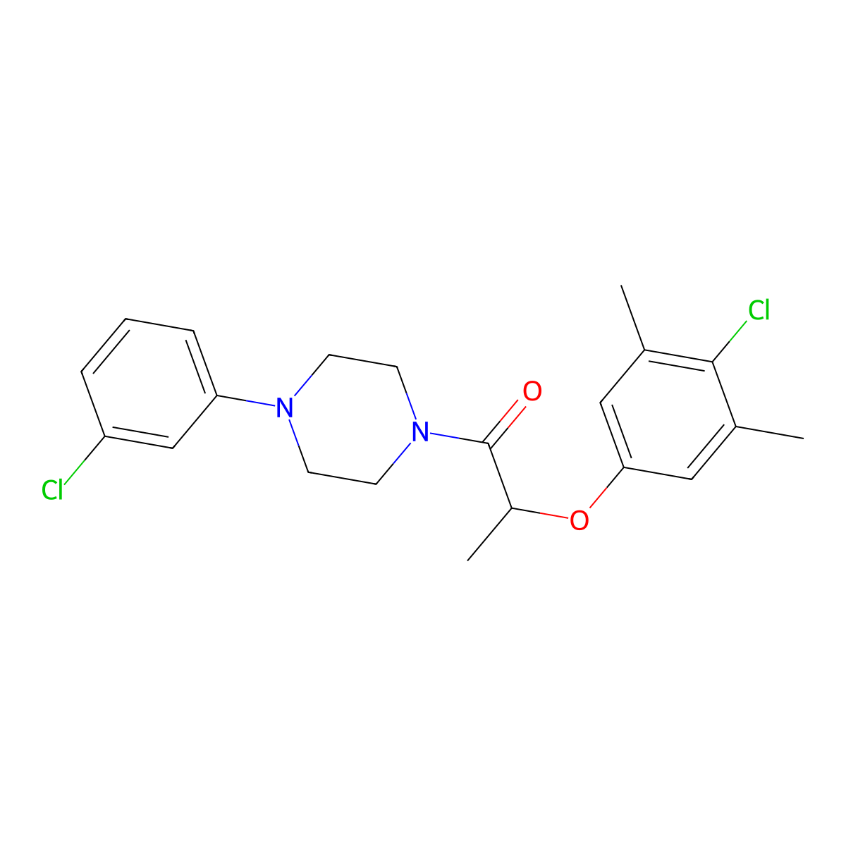 2-(4-Chloro-3,5-dimethylphenoxy)-1-[4-(3-chlorophenyl)piperazin-1-yl]propan-1-one molecular structure, CAS 692273-59-9