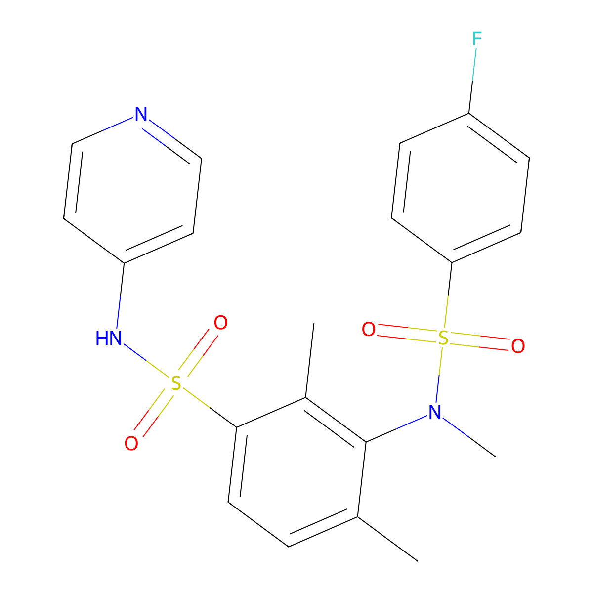 3-[(4-Fluoro-benzenesulfonyl)-methyl-amino]-2,4-dimethyl-N-pyridin-4-yl-benzenesulfonamide molecular structure, CAS 692273-66-8
