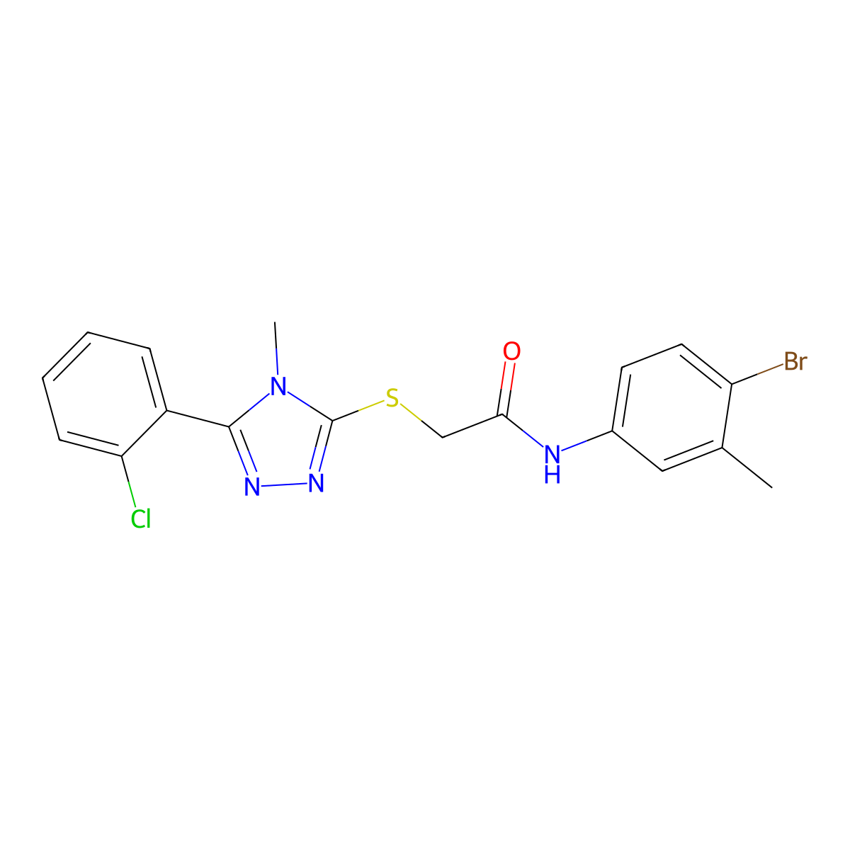 N-(4-bromo-3-methylphenyl)-2-[[5-(2-chlorophenyl)-4-methyl-1,2,4-triazol-3-yl]sulfanyl]acetamide molecular structure, CAS 692273-76-0