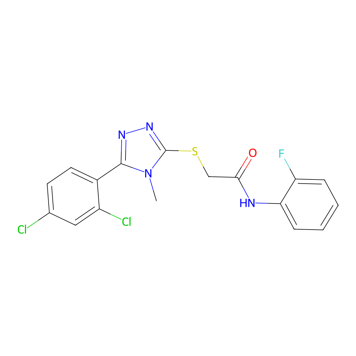 2-[[5-(2,4-dichlorophenyl)-4-methyl-1,2,4-triazol-3-yl]sulfanyl]-N-(2-fluorophenyl)acetamide molecular structure, CAS 692273-90-8