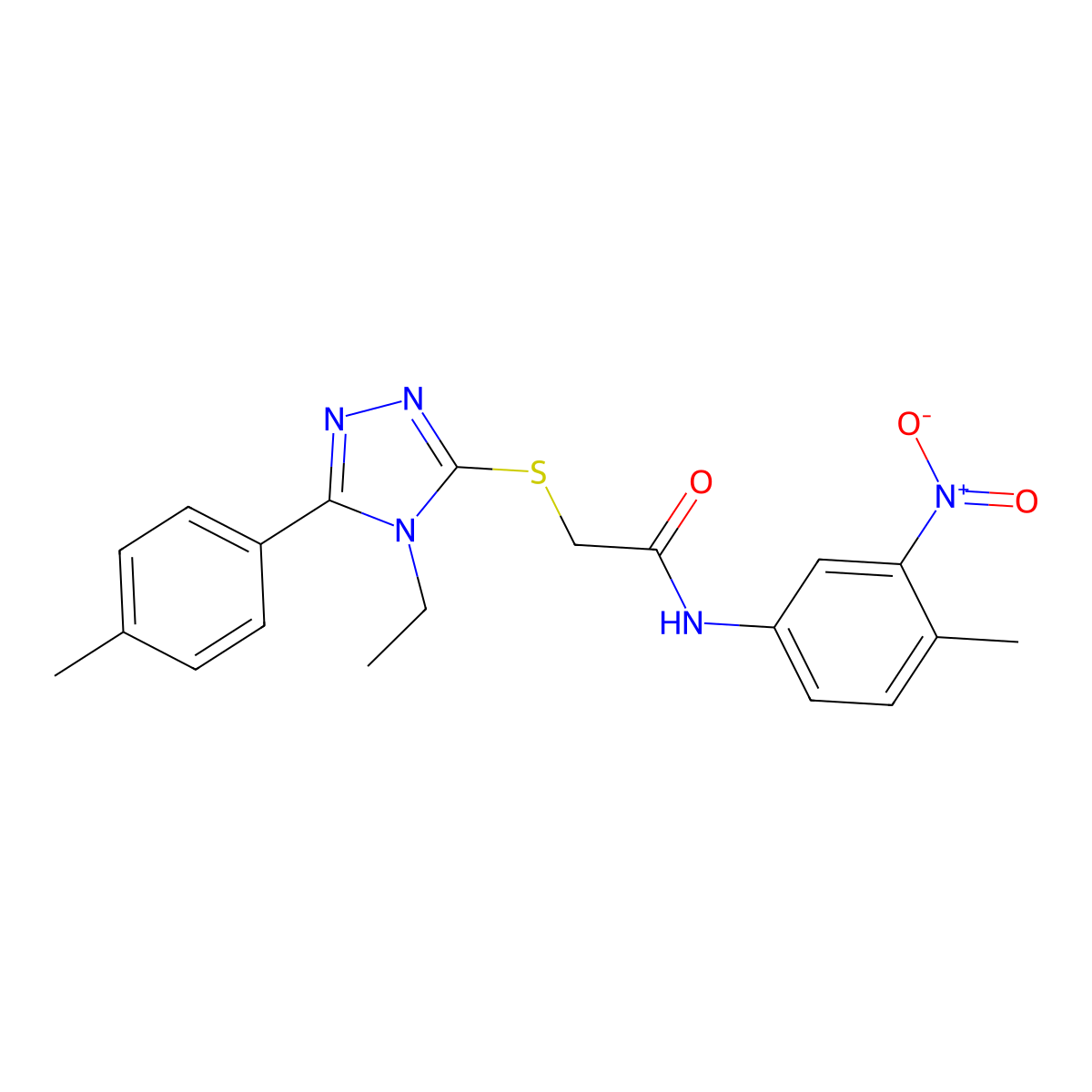 2-[[4-ethyl-5-(4-methylphenyl)-1,2,4-triazol-3-yl]sulfanyl]-N-(4-methyl-3-nitrophenyl)acetamide molecular structure, CAS 692273-95-3