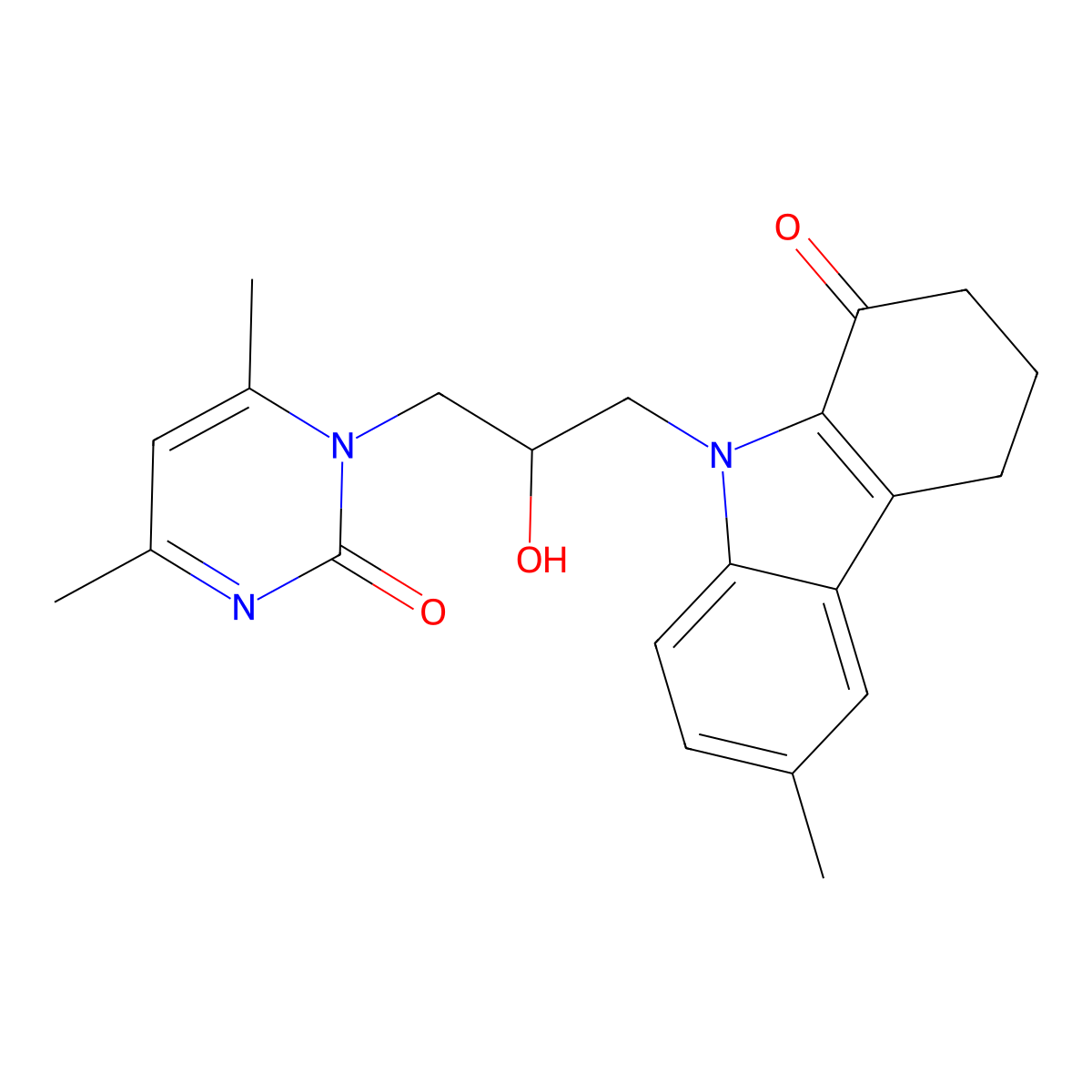 9-[3-(4,6-dimethyl-2-oxopyrimidin-1(2H)-yl)-2-hydroxypropyl]-6-methyl-2,3,4,9-tetrahydro-1H-carbazol-1-one molecular structure, CAS 692274-21-8
