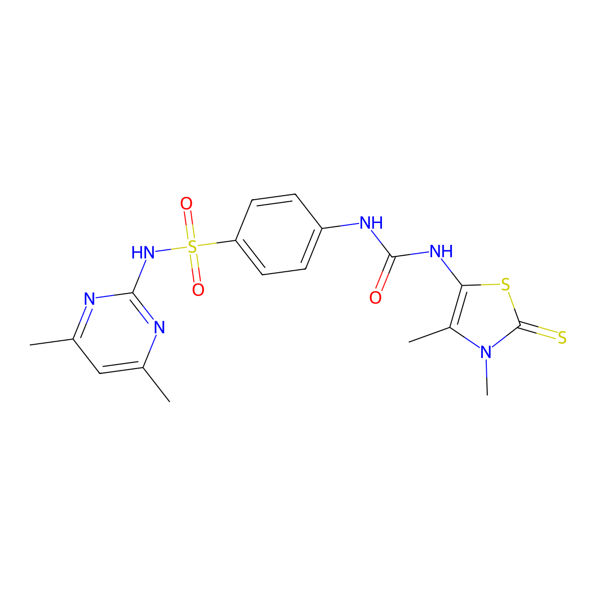 1-[4-[(4,6-Dimethylpyrimidin-2-yl)sulfamoyl]phenyl]-3-(3,4-dimethyl-2-sulfanylidene-1,3-thiazol-5-yl)urea molecular structure, CAS 692274-73-0