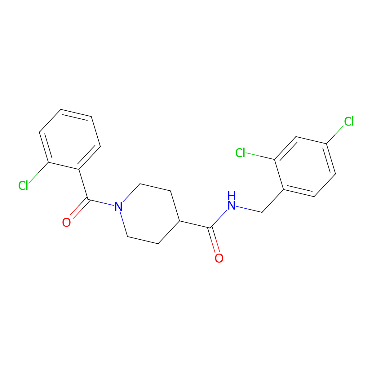 1-(2-chlorobenzoyl)-N-[(2,4-dichlorophenyl)methyl]piperidine-4-carboxamide molecular structure, CAS 692274-79-6