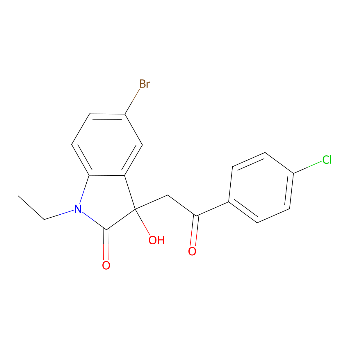 5-Bromo-3-[2-(4-chlorophenyl)-2-oxoethyl]-1-ethyl-3-hydroxyindol-2-one molecular structure, CAS 692275-02-8