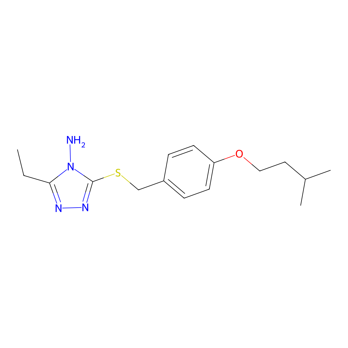 3-Ethyl-5-[[4-(3-methylbutoxy)phenyl]methylsulfanyl]-1,2,4-triazol-4-amine molecular structure, CAS 692275-21-1