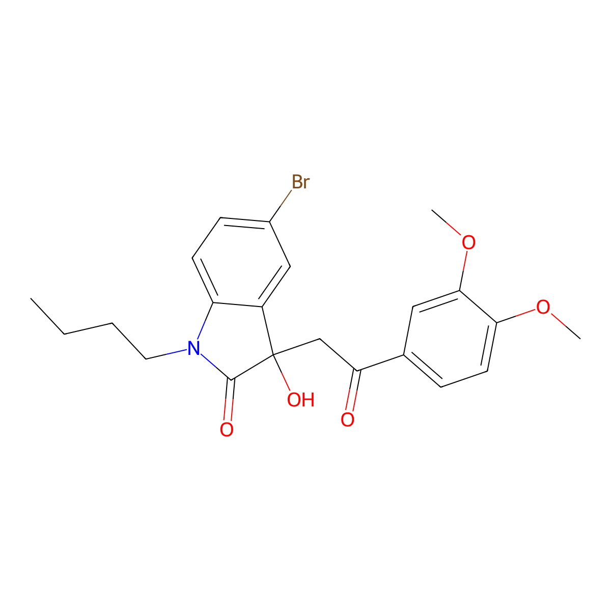 5-bromo-1-butyl-3-[2-(3,4-dimethoxyphenyl)-2-oxoethyl]-3-hydroxy-1,3-dihydro-2H-indol-2-one molecular structure, CAS 692275-71-1