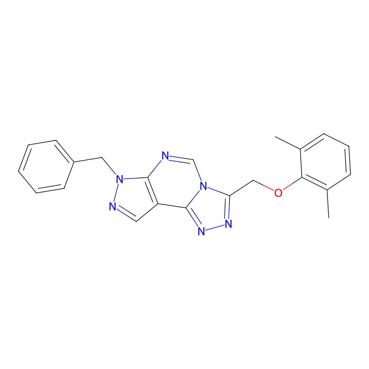 7-benzyl-3-((2,6-dimethylphenoxy)methyl)-7H-pyrazolo[4,3-e][1,2,4]triazolo[4,3-c]pyrimidine molecular structure, CAS 692275-77-7