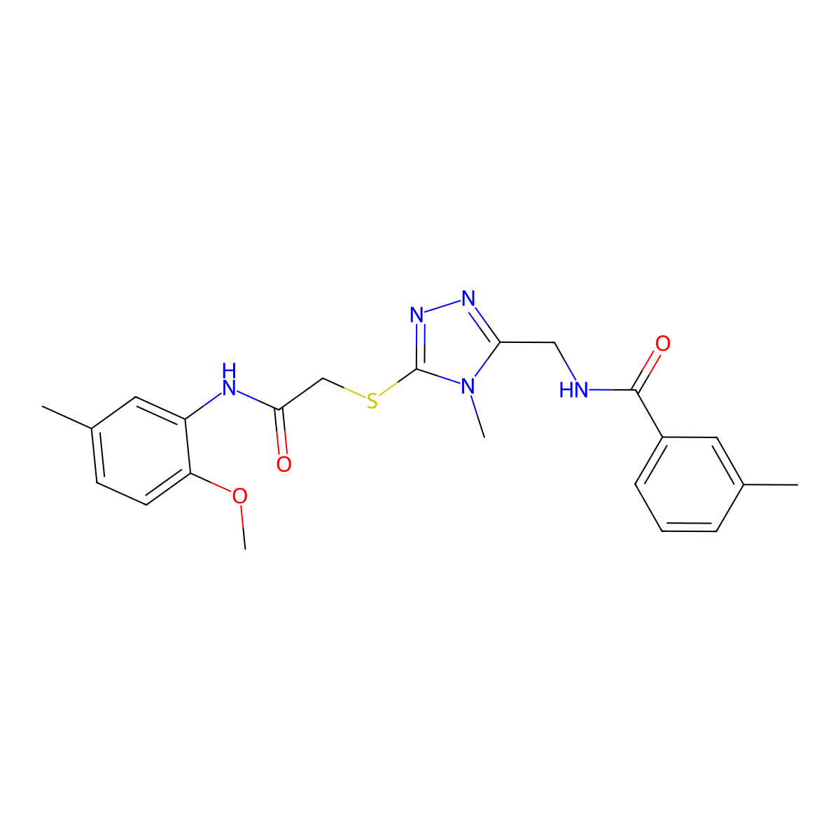 N-[[5-[2-(2-methoxy-5-methylanilino)-2-oxoethyl]sulfanyl-4-methyl-1,2,4-triazol-3-yl]methyl]-3-methylbenzamide molecular structure, CAS 692275-92-6